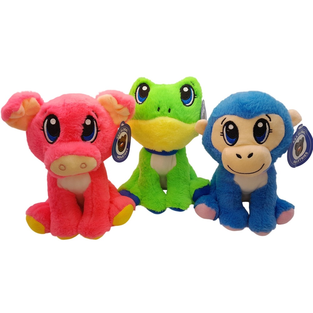 A&A Global Industries Plush Toy Set Pink Pig Green Frog Blue Monkey 3pc NWT